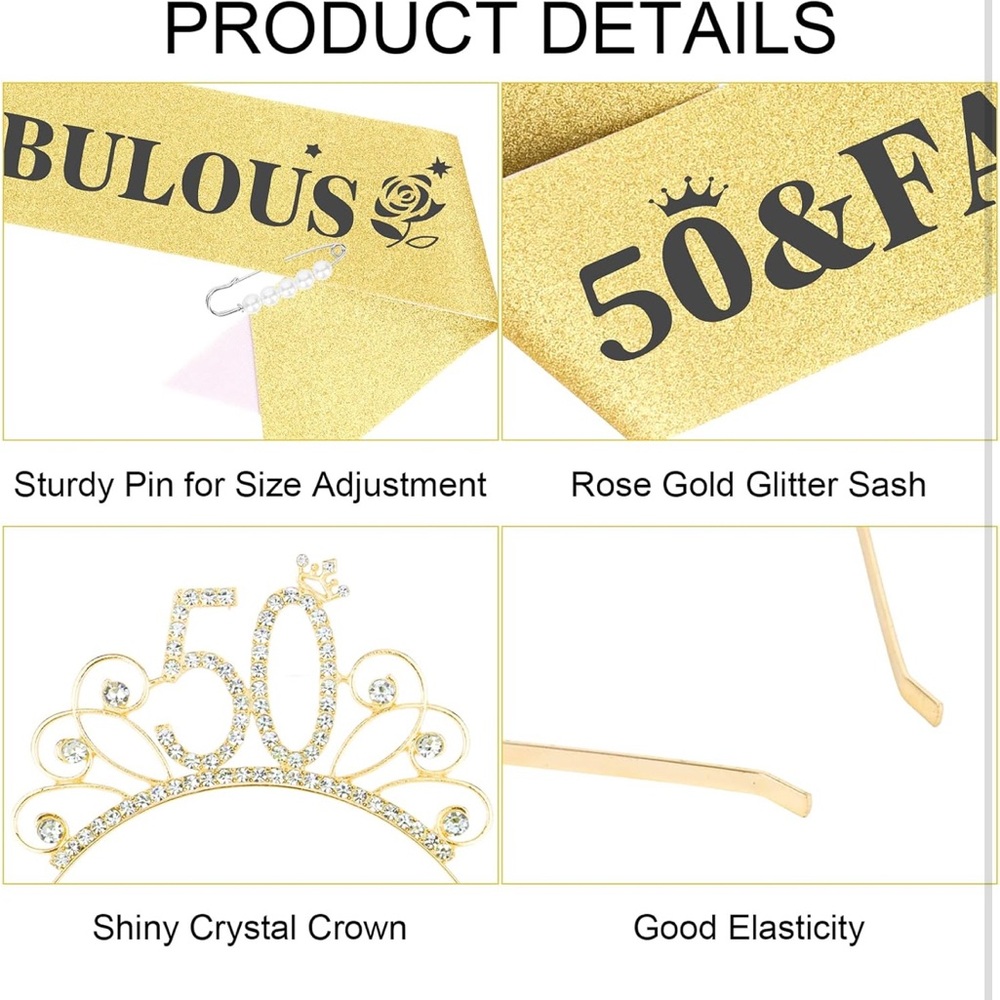 Gold 50th Birthday Tiara and Sash Set - Picture 6 of 7